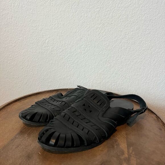 Miista Black Leather Sling Back Laser Cut-Out Flat Sandals Women's 41 US 10.5 - Picture 1 of 7